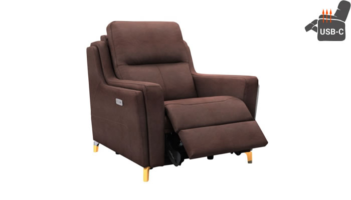 Parker Knoll Portland Power Recliner USB Heated Seat Dallas Dark Brown Leather Teak Leg